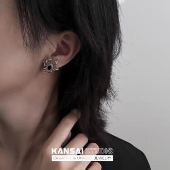 KANSAI黑寶石金屬蜘蛛耳環個性冷淡風潮流無耳洞耳夾夏酷潮耳飾品