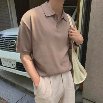 MRCYC夏季男士翻領短袖針織衫打底毛衣韓版潮流學生T恤個性線衣