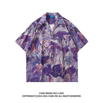 vintage紫色扎染寬松襯衫短袖