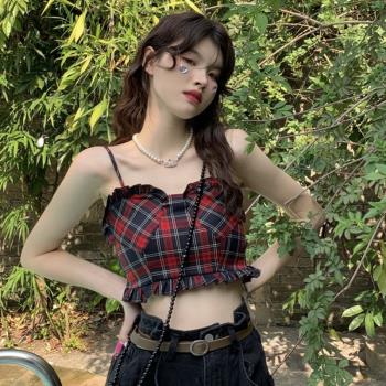 辣妹格子吊帶背心女內搭2023夏季新款設計感小眾外穿美背打底上衣