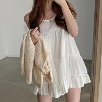 韓國chic夏季2023法式小眾氣質減齡吊帶裙雪紡連衣裙女寬松娃娃裙