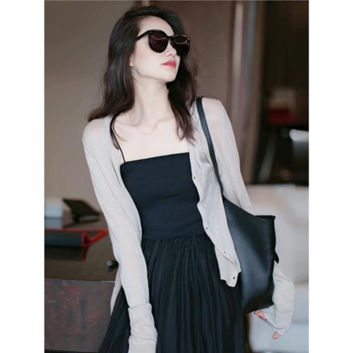 韓版百搭薄款空調衫外套女夏季新款冰絲防曬衫外搭針織衫披肩開衫