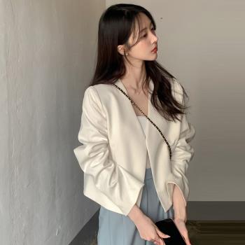 韓國chic夏季新款顯瘦減齡氣質上衣極簡主義西裝長袖外套+休閑褲
