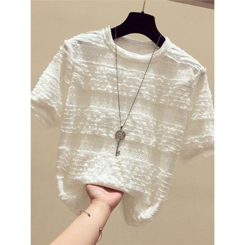 品牌折扣女裝剪標專柜撤柜外貿夏季蕾絲拼接雪紡衫短袖洋氣上衣女