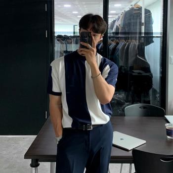 MRCYC冰絲短袖t恤男韓版潮流高級感夏季體恤男士針織圓領短T