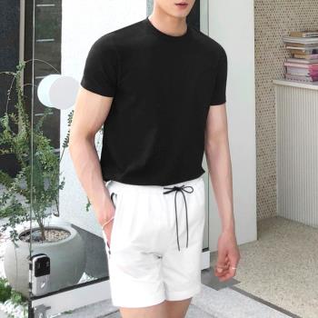 MRCYC修身短袖T恤男士夏季韓版潮流高級感百搭純色半袖體恤打底衫