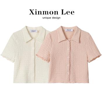 XinmonLee法式奶系溫柔襯衫女春夏新款洋氣獨特別致絕美小短上衣