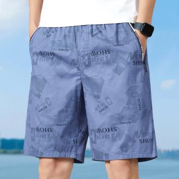夏季五分褲子男士薄款潮流印花時尚男裝拉鏈口袋5分休閑沙灘短褲