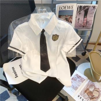 夏季韓版校服英倫學院風jk制服襯衫女裝短袖白色襯衣減齡領帶上衣