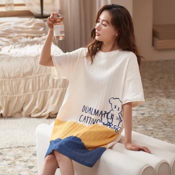 韓版可愛睡裙女夏季短袖棉質2023年新款睡衣夏款少女款夏天家居服