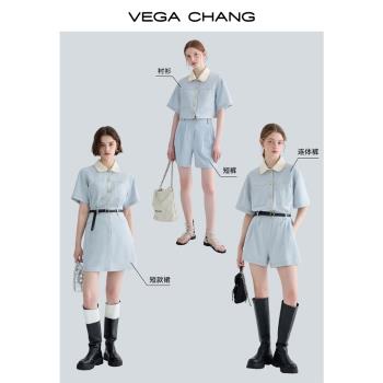 VEGA CHANG工裝連體短褲女夏小個子顯瘦法式連衣裙高級感連身衣褲