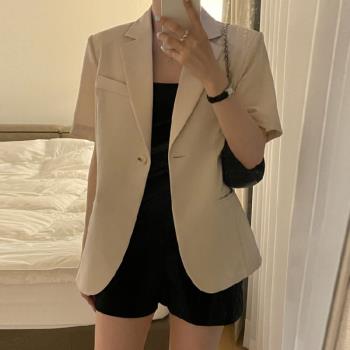 韓國chic休閑短袖小西裝外套女2023夏季新款一粒扣西服高級感上衣