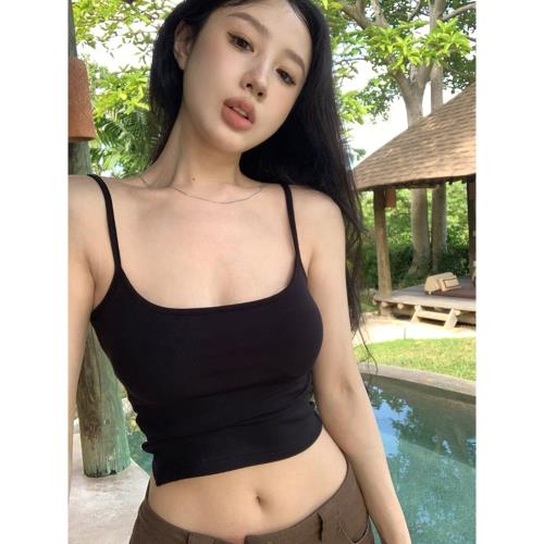 辣妹黑色吊帶背心女裝夏季純欲風打底衫性感緊身內搭短款上衣外穿