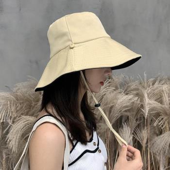 防曬雙面漁夫帽女夏季韓版遮臉大帽檐遮陽帽網紅防紫外線太陽帽子