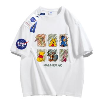 NASA官方聯名夏卡通小熊動漫男女同款純棉 短袖t恤圓領情侶裝休閑