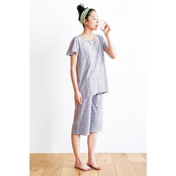 舒女時光純元印花針織加網狀面料 夏季睡衣套裝 舒適透氣 有大碼