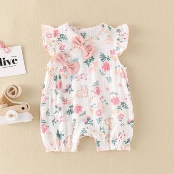 嬰兒衣服夏季薄款寶寶短袖包屁衣新生嬰兒連體衣夏裝紗布哈衣純棉
