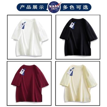 NASA聯名夏季重磅純棉短袖T恤衫日系清純風少女簡約純色圓領上衣