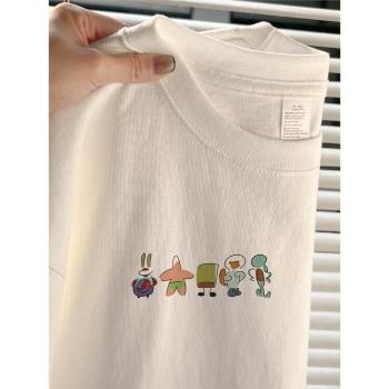 海綿寶寶純棉短袖t恤女2023夏季內搭體恤設計感小眾上衣女小個子