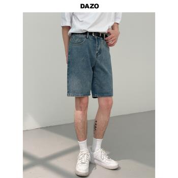 DAZO 牛仔短褲男款寬松直筒休閑五分褲潮牌ins夏季水洗藍色褲子