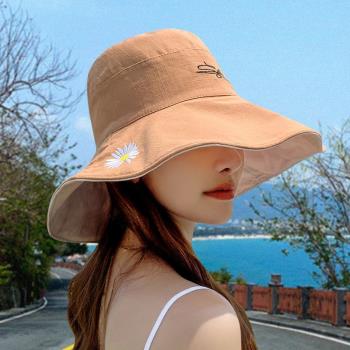漁夫帽雙面帽子女款夏季春韓版百搭潮遮陽臉大檐太陽可折疊防曬帽