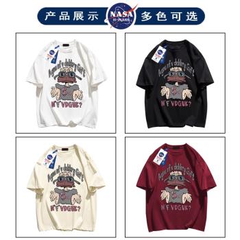 NASA聯名純棉美式t恤男女oversize復古卡通情侶短袖圓領上衣夏季