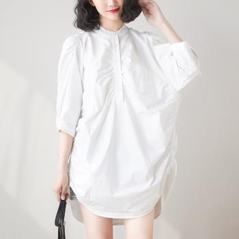 小菲家~2023夏季法式高級感純色襯衫女設計感寬松顯瘦泡泡袖上衣
