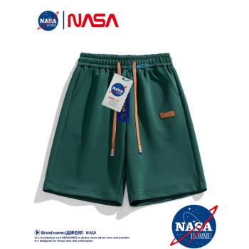 NASA日系運動短褲男士2023夏季潮牌針織中褲寬松沙灘五分褲子男款