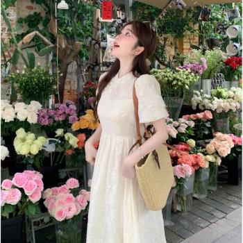 法式連衣裙子女夏季奶系穿搭設計感新中式旗袍提花高級感氣質長裙