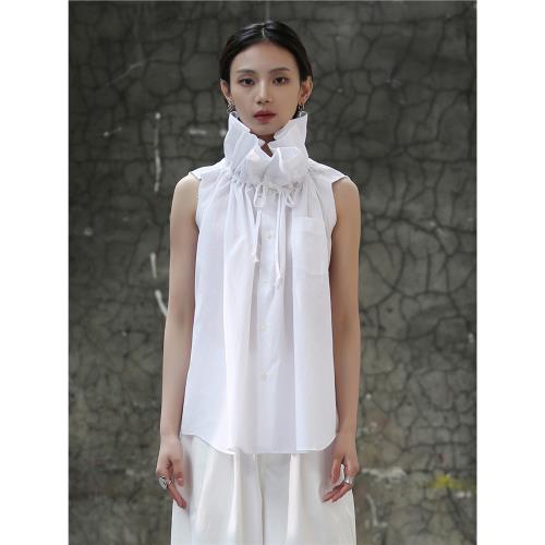 SIMPLE BLACK 2024夏季新款秀場宮廷風立領捏花無袖襯衫