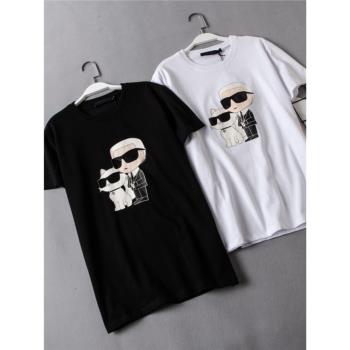 美系K爾純緣女款春夏新品貓咪卡通膠印短袖T恤全棉舒適簡約上衣