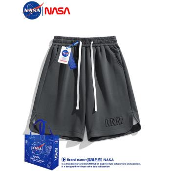 NASA美式復古hiphop高街休閑褲子男士夏季寬松籃球運動五分短褲男