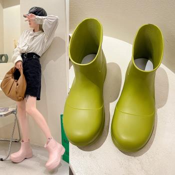 牛油果綠EVA厚底大頭鞋夏季雨鞋時尚百搭網紅雨靴子短筒韓版女鞋
