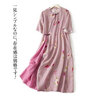 國風復古盤扣苧麻印花連衣裙女夏季洋氣減齡氣質顯瘦改良旗袍裙子