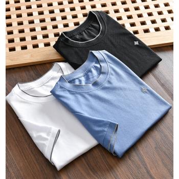 質感高級 柜800+細膩珠地棉外貿男士夏季休閑時尚刺繡圓領短袖T恤