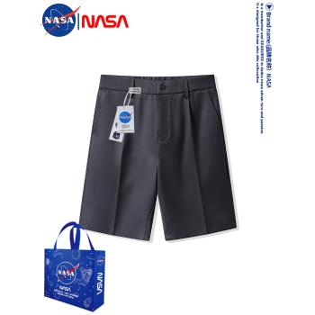 NASA西裝短褲男夏季透氣薄款寬松休閑褲子男士黑色五分修身西褲潮