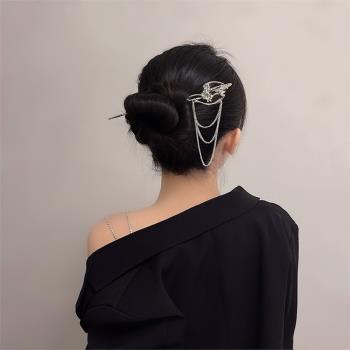 浪漫癔癥小眾設計新中式月光寶石珍珠發簪流蘇長款金屬簪子發飾潮