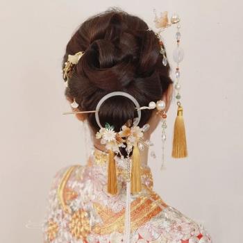 新中式晨袍頭飾國風新娘飾品流蘇古風發簪子旗袍敬酒秀禾服發飾