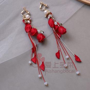 中式新娘紅色旗袍禮服結婚耳環
