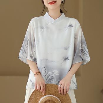 新中式女裝茶服仙氣改良漢服襯衫夏季新款旗袍上衣禪意中國風唐裝