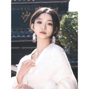 民族風苗銀耳環復古異域小眾設計長款流蘇耳墜中國風新中式耳飾女