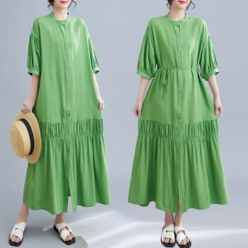 大碼女裝高級感氣質顯瘦連衣裙2023女新款夏季韓版減齡荷葉邊長裙