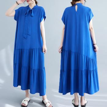 胖mm大碼女裝高級感氣質連衣裙2023新款女夏季時尚洋氣減齡長裙子