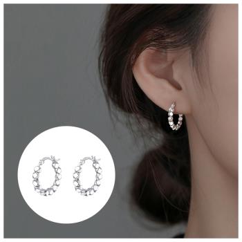梨花HaNA 韓國925銀碎銀方塊．圓潤圈飾耳環