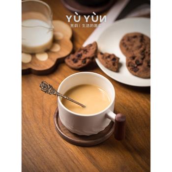 昱韻 木柄咖啡杯 歐式高檔精緻咖啡杯子杯碟套裝簡約水杯家用茶杯