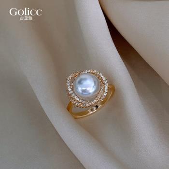 女小眾設計個性時尚高級珍珠戒指