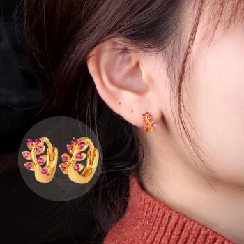 玫紅色耳環2022年新款潮氣質耳扣耳圈鍍黃金色復古精致過年耳飾女