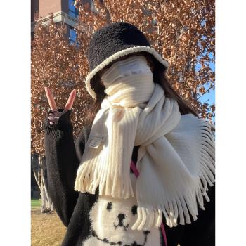 日系小熊貼標女冬季加厚情侶圍巾