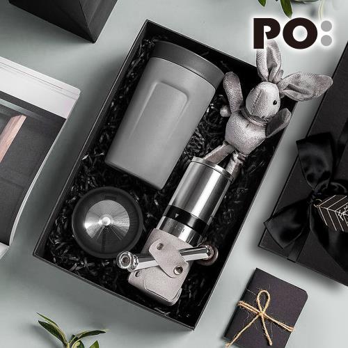 【PO:Selected】丹麥手沖咖啡禮盒組(手動不鏽鋼咖啡磨2.0/隨行保溫咖啡杯350ml-灰)