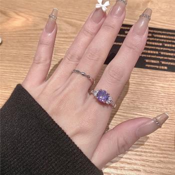 時尚簡約女求婚紫色寶石手飾戒指